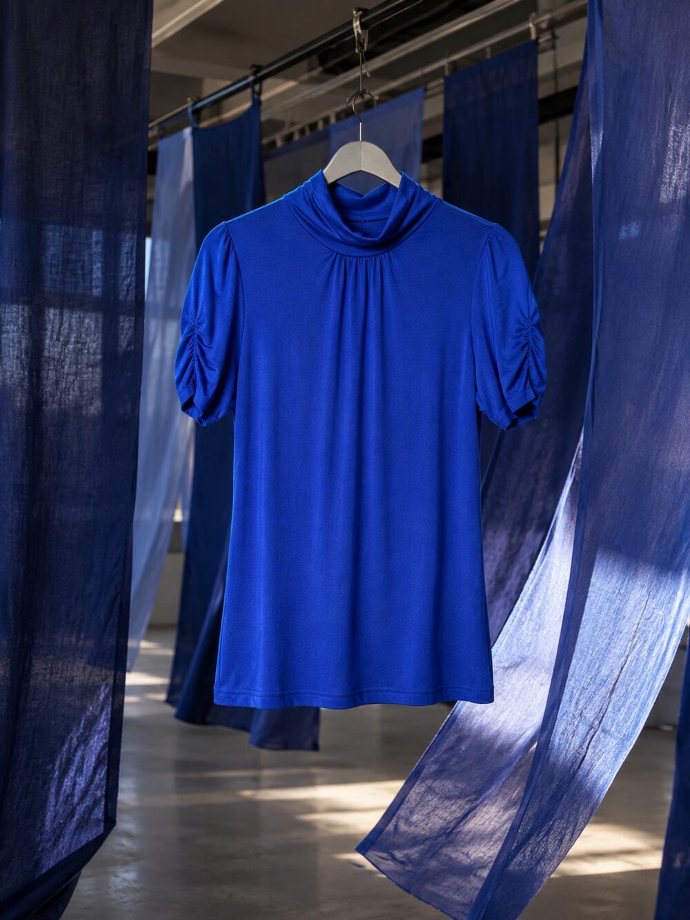 New Directions Cobalt Blue Mock Neck Top Women's Petite Medium NWT